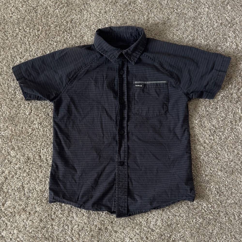 Boys Hurley black striped casual Button-down collared Shirt size 6